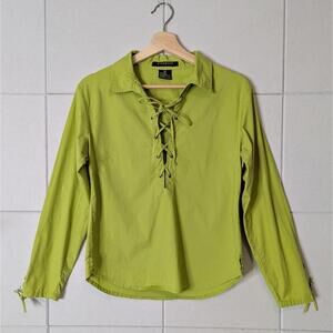 Vintage y2k bright green cotton poplin lace up collared top
